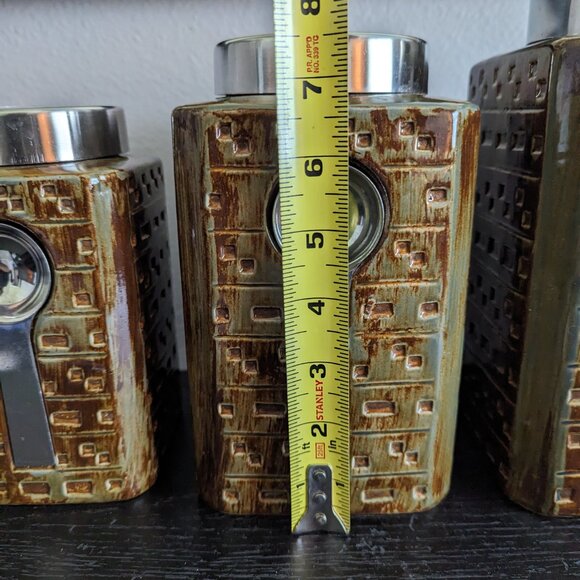 Pier One Imports Stoneware Canister Set Metal Megnet Scoops Textured - Picture 8 of 15